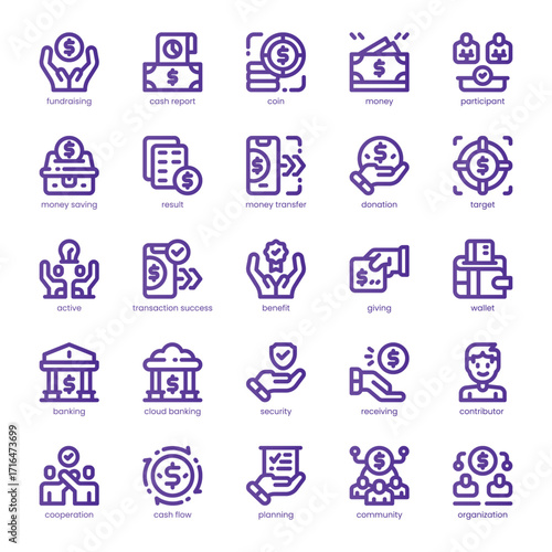 Fundraising Icon pack for your website, mobile, presentation, and logo design. Fundraising Icon line basic color design. Vector graphics illustration and editable stroke.