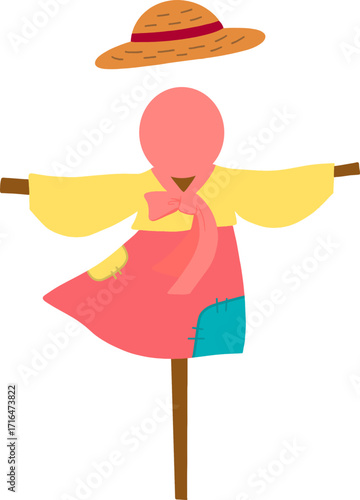 Autumn farming scarecrow design line illustration