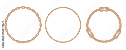 Twisted rope frame. Rounded frame made from marine ropes. Rope borders in nautical style.