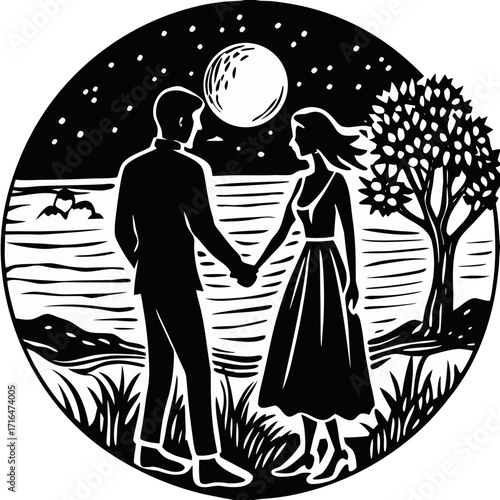 Romantic Couple Dancing Under Moonlit Sky