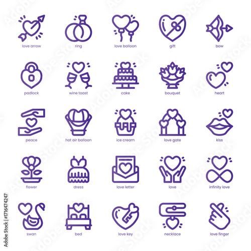Heart and Love Icon pack for your website, mobile, presentation, and logo design. Heart and Love Icon line basic color design. Vector graphics illustration and editable stroke.
