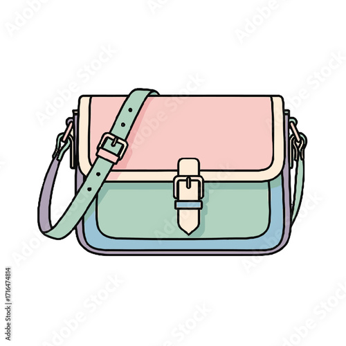 Stylish pastelcolored crossbody bag with buckle details and long strap, isolated on transparent, perfect for fashion, accessories, and everyday use