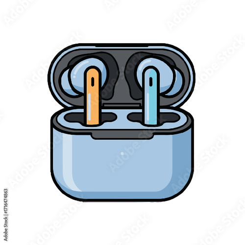 Pair light blue wireless earbuds inside an open charging case