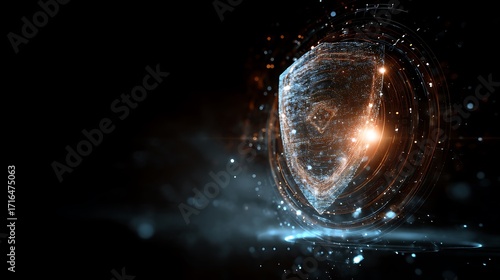 A Futuristic, Energetic Digital Shield: Symbol of Protection and Cyber Security in a Technological Realm