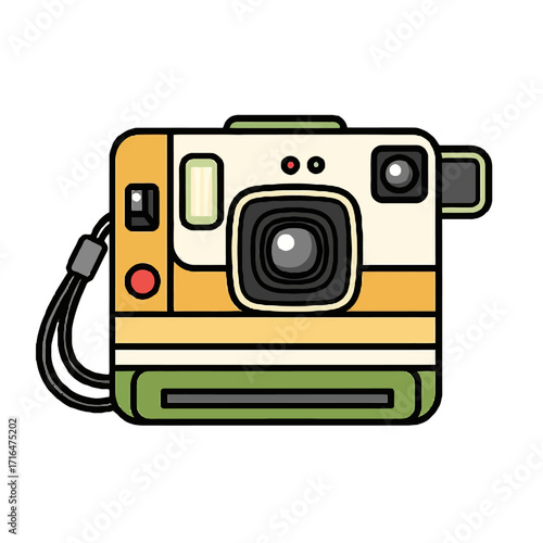 Vintage instant camera with strap, featuring colorful and retro design, perfect for capturing memories