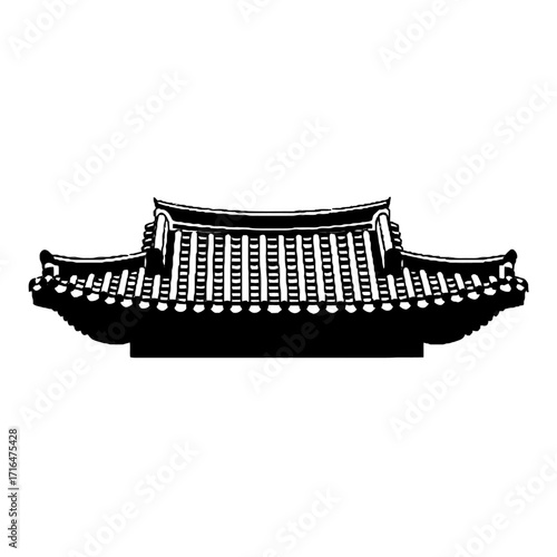 Black and silhouette traditional korean temple roof, isolated on transparent, symbolizing historical architecture and cultural heritage