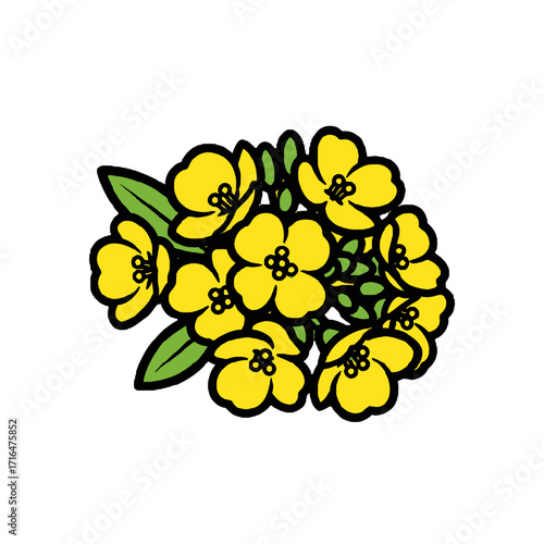 Vibrant cluster yellow flowers with green leaves, isolated on transparent