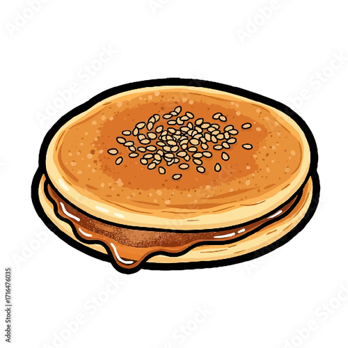 Delicious dorayaki, japanese pancake sandwich filled with sweet red bean paste and sprinkled with sesame seeds, isolated on transparent