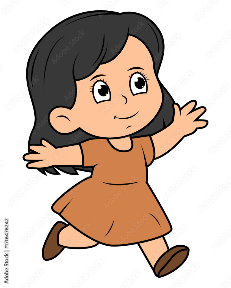 Obraz premium Cute Little Girl Cartoon Illustration