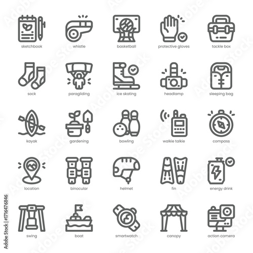 Sport And Activity Icon pack for your website, mobile, presentation, and logo design. Sport And Activity Icon outline design. Vector graphics illustration and editable stroke.