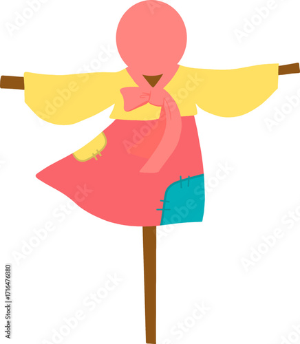 Autumn farming scarecrow design line illustration