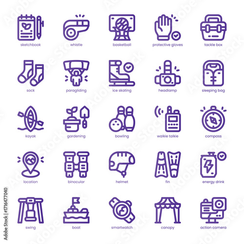 Sport And Activity Icon pack for your website, mobile, presentation, and logo design. Sport And Activity Icon line basic color design. Vector graphics illustration and editable stroke.