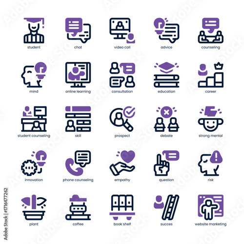 Student Counseling Icon pack for your website, mobile, presentation, and logo design. Student Counseling Icon dual tone design. Vector graphics illustration and editable stroke.
