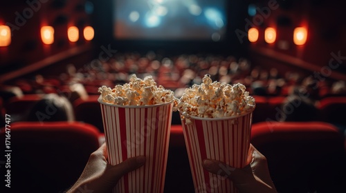 Selective focus shot of unrecognizable Black man holding plastic cup with cola drink at cinema