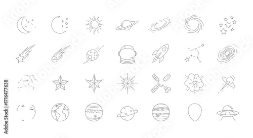 Space Icons Celestial Line Art Graphics Set