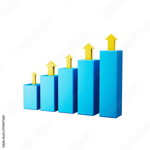 Growing bar graphs and Financial analysis, business finance concept. 3d illustration PNG.