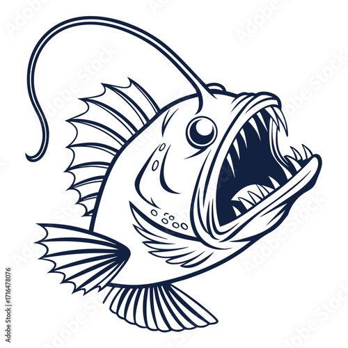 Anglerfish Illustration A Detailed Black and White Depiction of the Deep Sea Creature