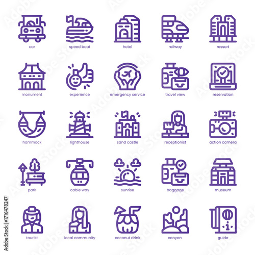 Travel View Icon pack for your website, mobile, presentation, and logo design. Travel View Icon line basic color design. Vector graphics illustration and editable stroke.