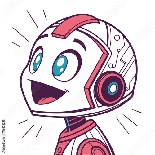 Cheerful Robot Cartoon Character for Technology and Future Concepts