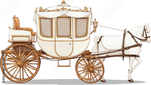 Vintage Horse Drawn Carriage Cartoon Illustration with White Background