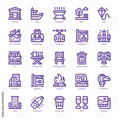 Weekend Escape Icon pack for your website, mobile, presentation, and logo design. Weekend Escape Icon line basic color design. Vector graphics illustration and editable stroke.