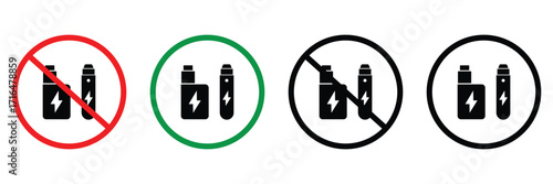 Vaping Area and No Vaping Signs Set – Vector Illustration of Smoking and E-Cigarette Prohibition Icons