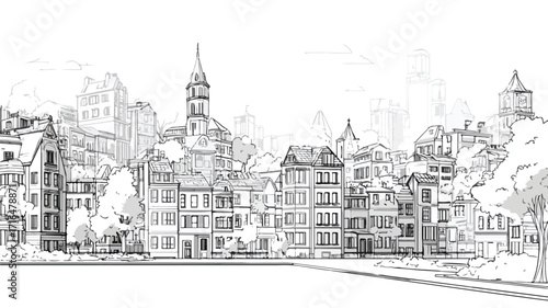 Urban skyline with reflection - Double exposure cityscape vector illustration