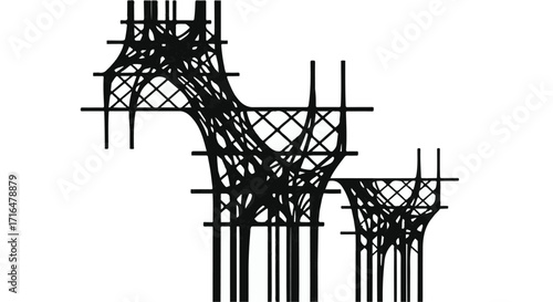 Intricate abstract architectural structure with geometric patterns and vertical lines