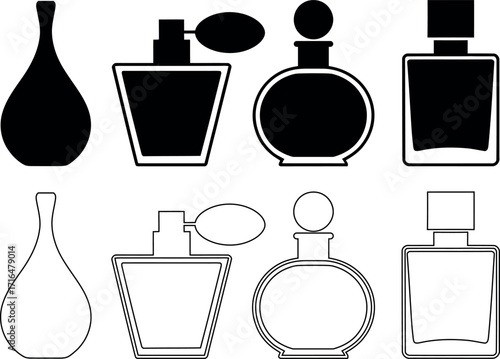 Elegant perfume bottles illustration in black and white simple designs