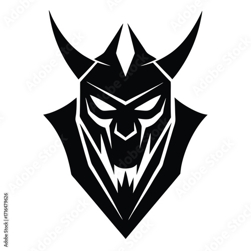 futuristic cyberpunk demon face logo flat color illustration
