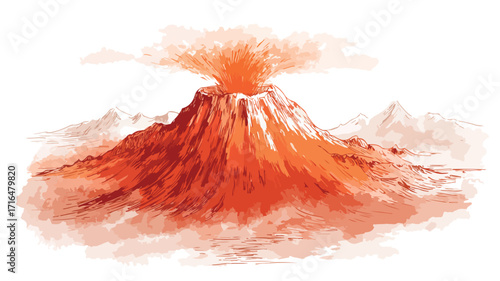 A Detailed Illustration of a Volcano with Lava Flow