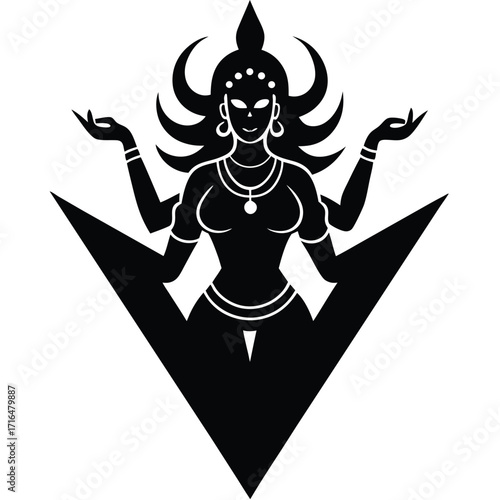 goddess chamunda idol fierce form logo style flat