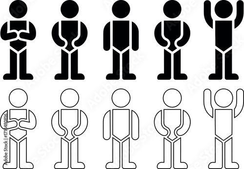 Simple pictogram of diverse people expressing different emotions and actions