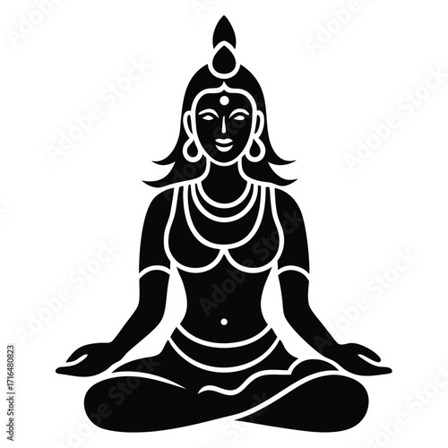 goddess parvati idol in calm pose logo style flat