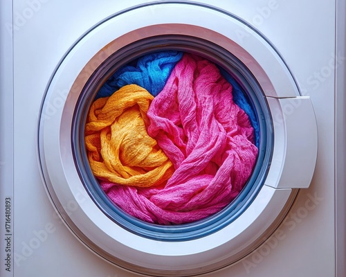 Colorful clothes inside a washing machine