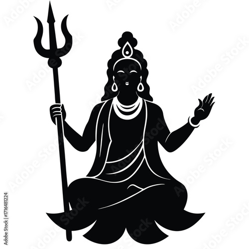 goddess santoshi mata idol with trident logo style flat