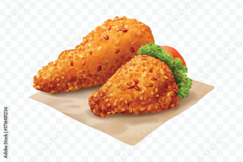 realistic 3d delicious fast food icons (fried chicken,  pizza slice , french fries ) set isolated on transparent background