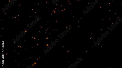Floating fire flame sparks particles on transparent background video, alpha channel. Realistic fire dust particles moving fast with the wind.Bright glowing fire particles rising fast in a fiery sky wi