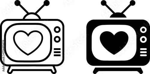 Vintage Television Set with Heart Symbol for Love and Affection