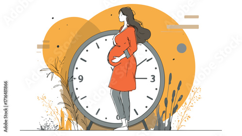 Pregnant Woman Standing in Front of Clock: Time for Maternity Checkup