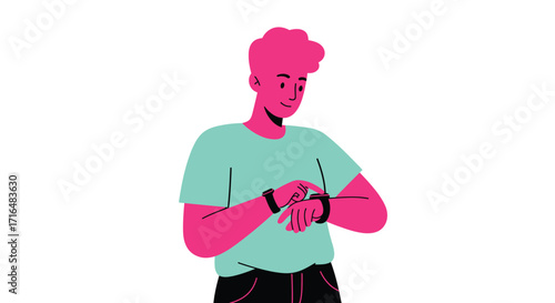 Modern vector art illustration of a person interacting with a smartwatch