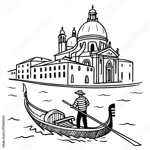Venice Gondola Ride Classic Italian Travel Illustration