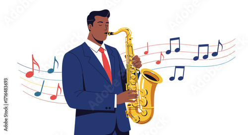 Sophisticated saxophonist playing a vibrant melody in a jazz performance