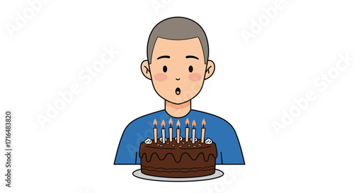 Illustration of a cheerful person celebrating a birthday and making a wish