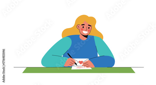 Illustration of a girl with a love letter expressing her feelings