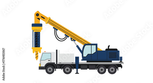 Stylized vector illustration of a drilling rig mounted on a truck