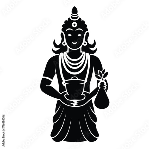lord dhanvantari idol with pot of nectar logo style