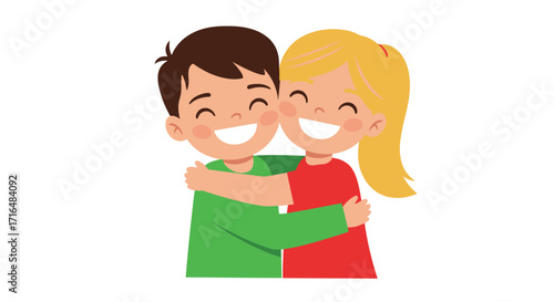 Delightful siblings embrace, showcasing a cartoon illustration of familial love
