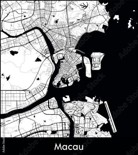 Macau city map, China - Topographic vector map poster