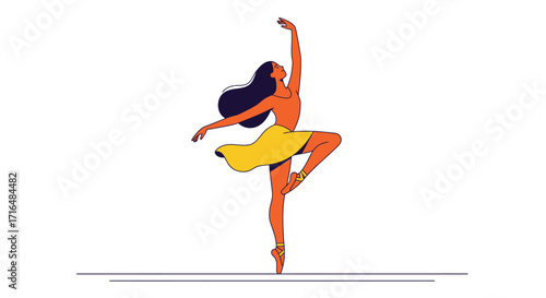 Elegant Ballet Dancer in Stylized Vector Illustration on White Stage